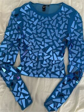 Windsor Blue Disco Crystal Embellished Long-Sleeve Women's Top